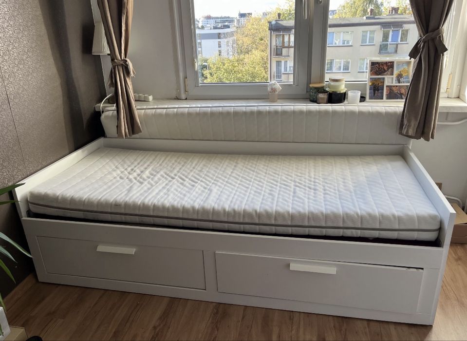 Ikea brimnes lezanka lozko 2 szuflady 2 materace agnotes twardy 80x200