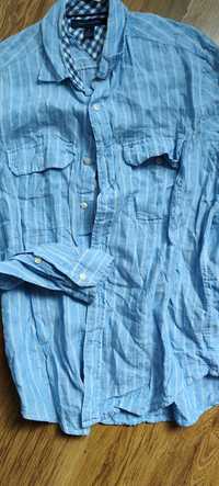 Tommy Hilfiger piękna lniana koszula błękit