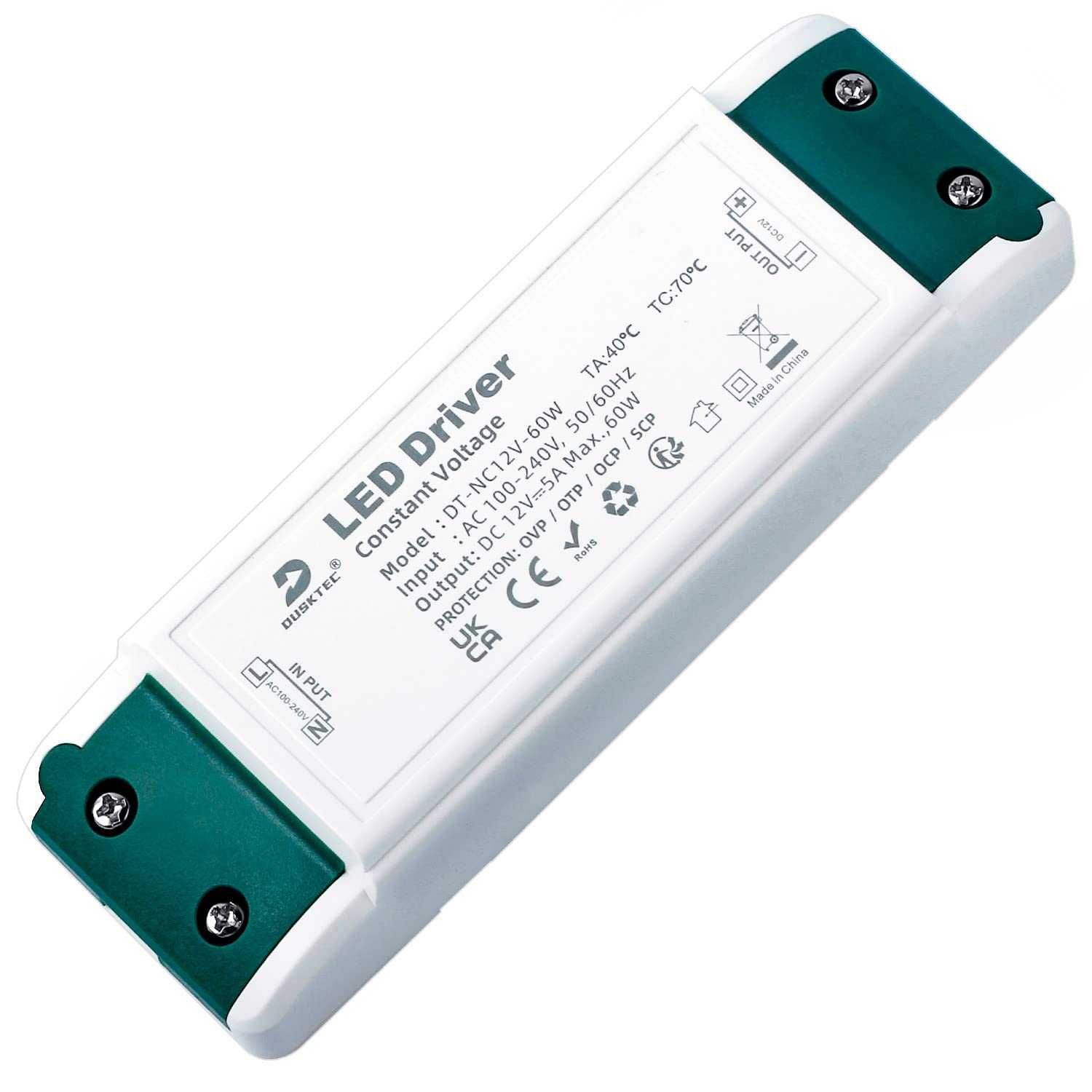 Sterownik LED 12V 60W, zasilacz sieciowy AC 240V do DC 12V 5A, DUSKTEC