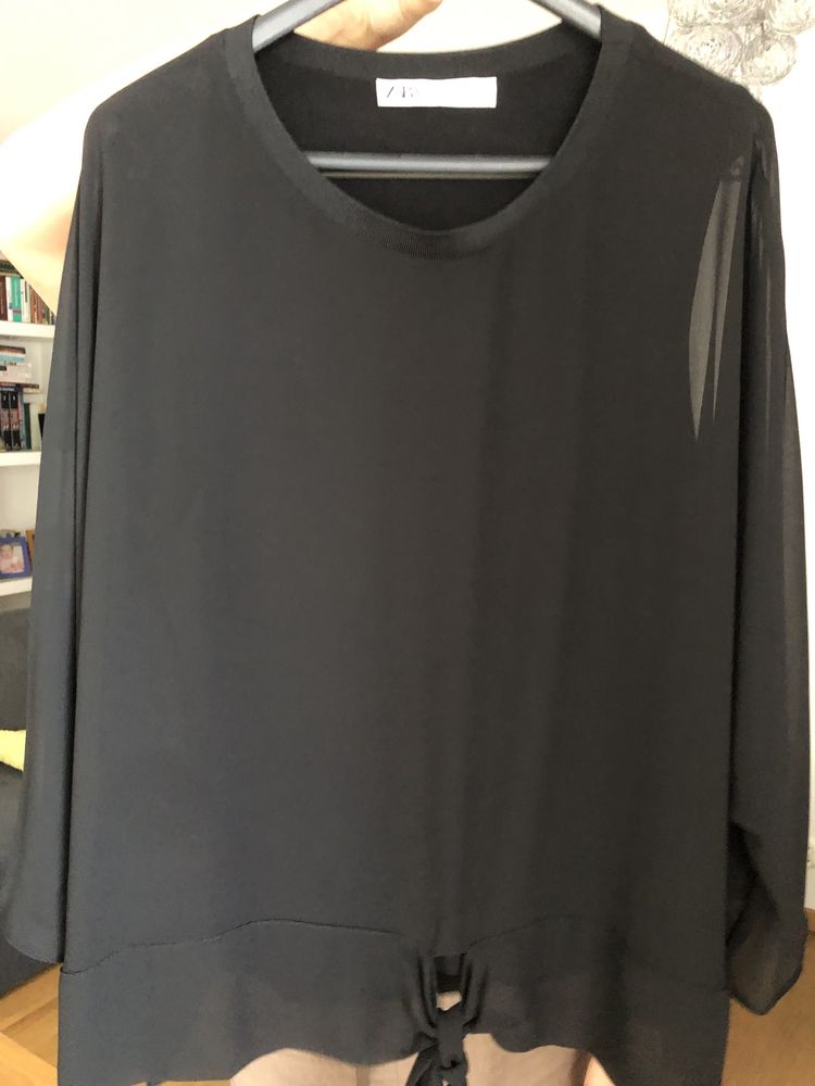 Elegancka bluzka Zara czarna szyfon, tiul r. L