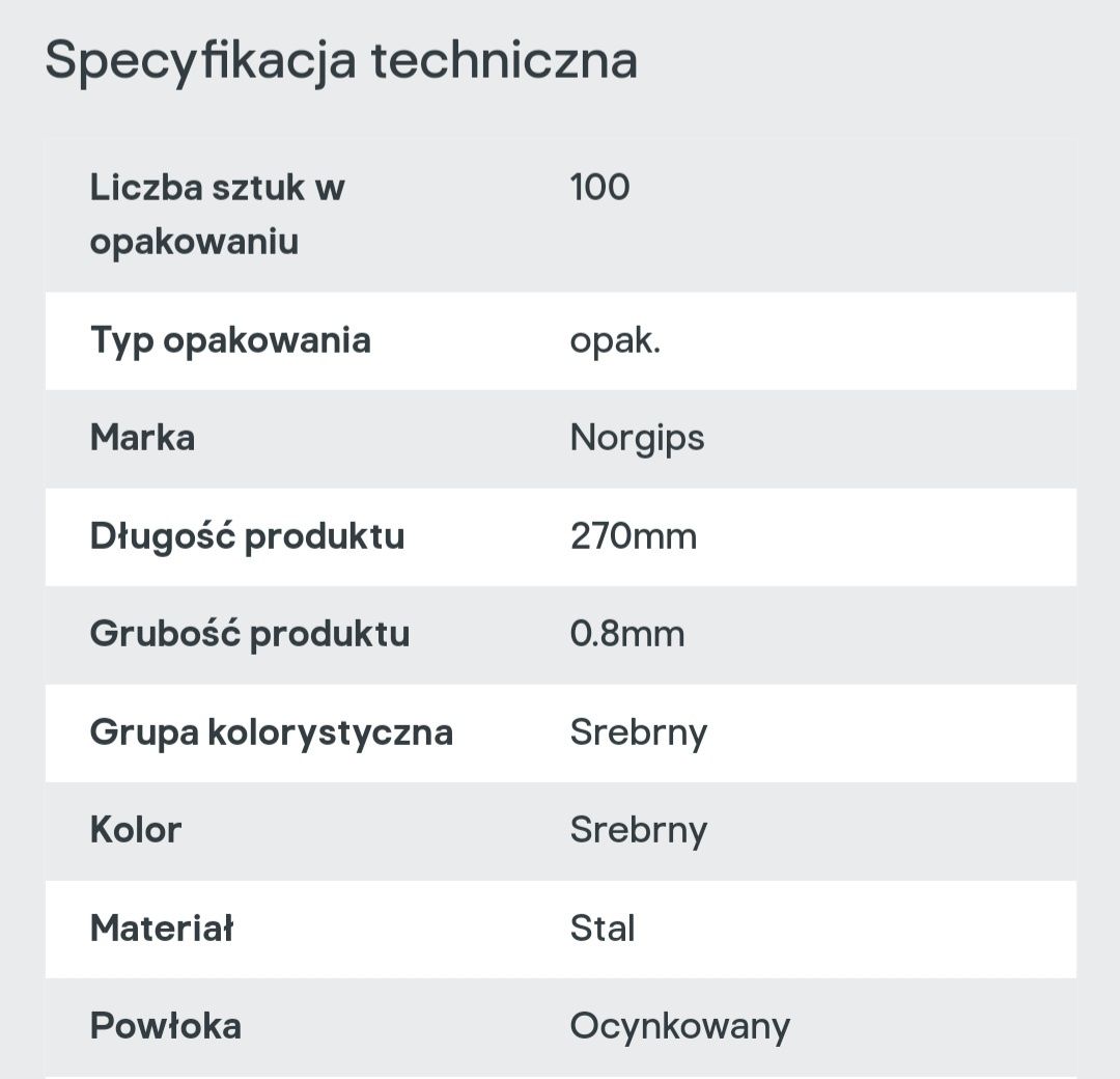 Wieszak płaski Norgips L-270 mm grzybkowy 100 szt.