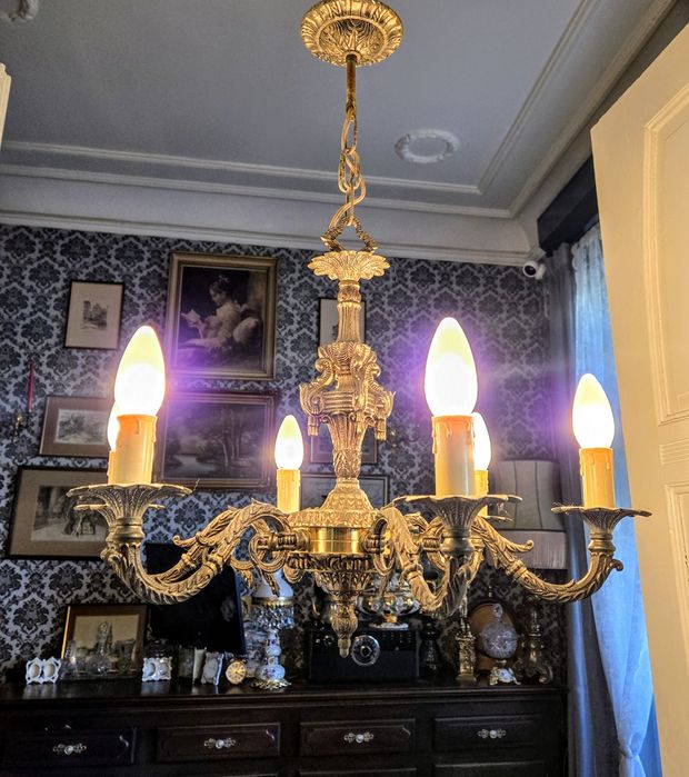 Stary Mosiężny żyrandol sześcioramienny Kalisz