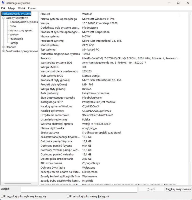 Laptop MS1795 i7 16/1000GB/SSD 256GB/NVIDIA GTX 960 / Windows 11 Pro