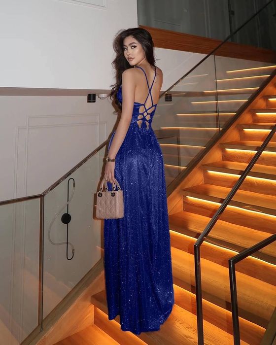 Жіноче плаття щільний сяючий люрекс колір синій  Xs-S