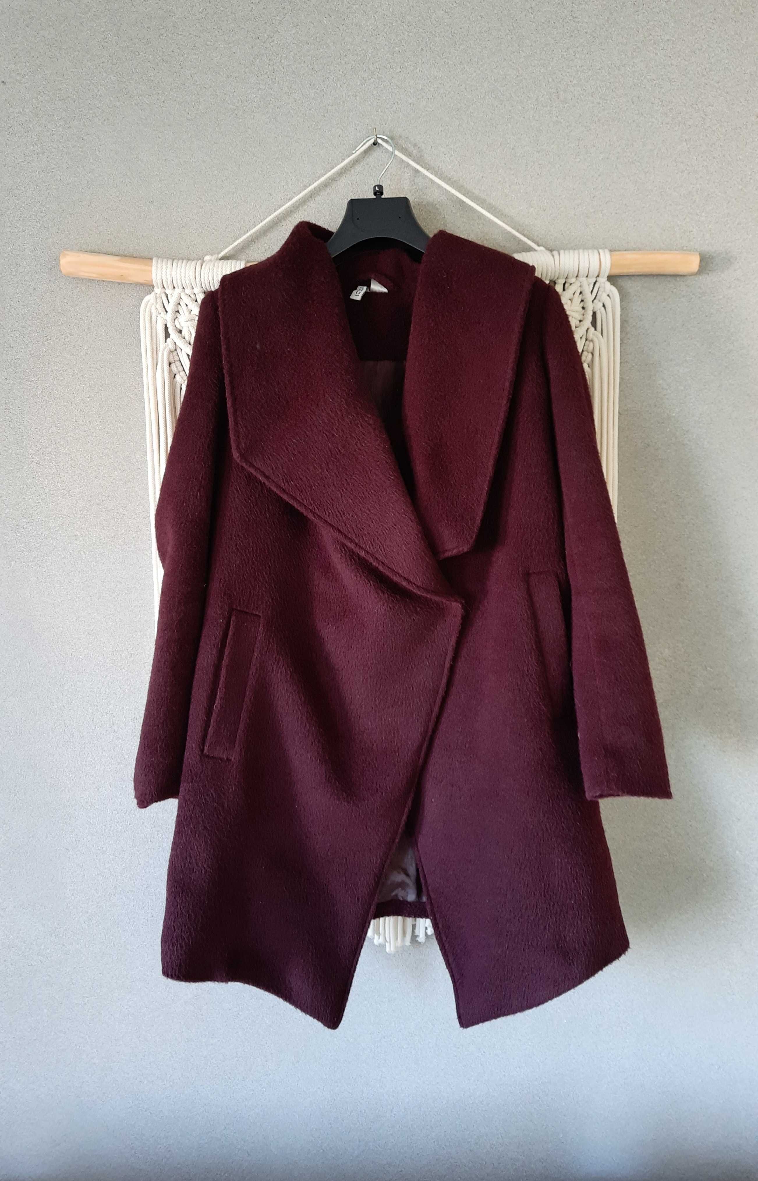 H&M burgundowy dwurzędowy zapinany płaszcz S/36