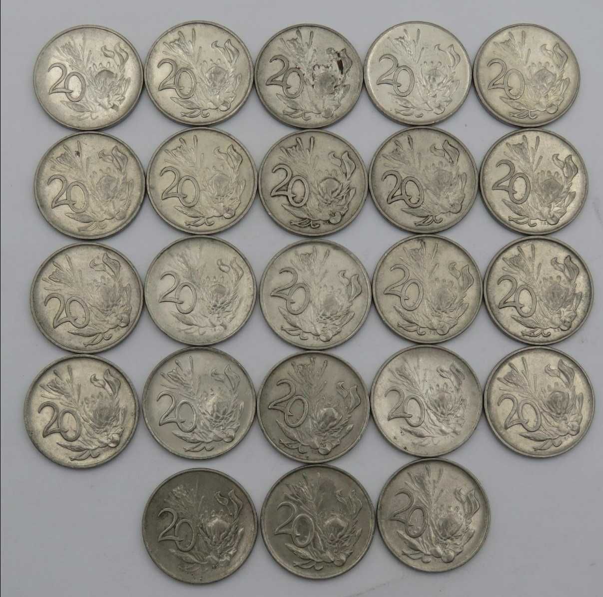 Lot of 23 South African 20 Cent coins between 1965 and 1990