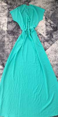 Длинное голубо -зеленое  лёгкое платье