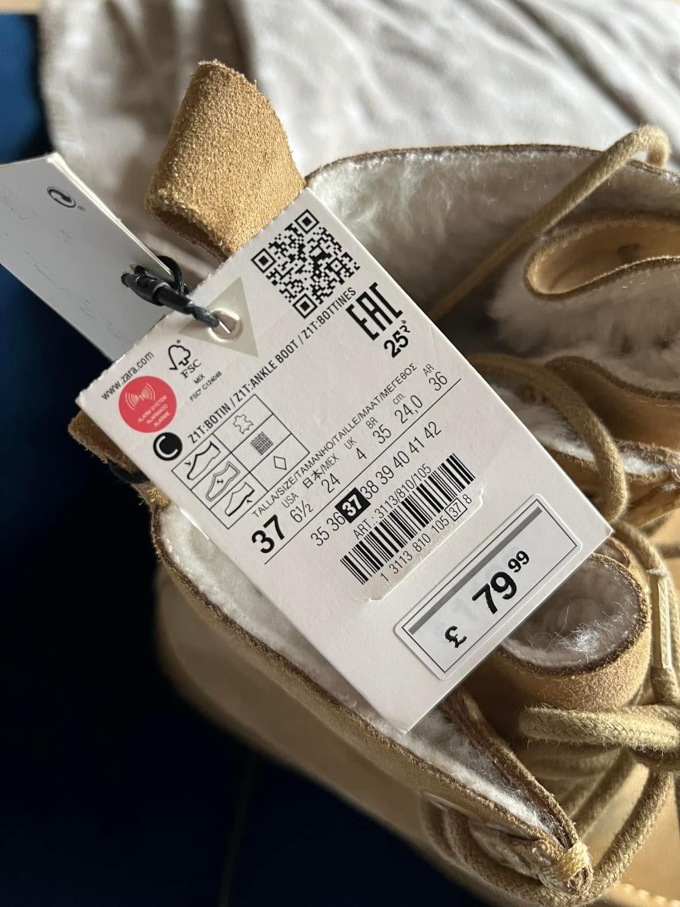 ZARA nowe ocieplane zamszowe botki buty traktory trapery beżowe 37