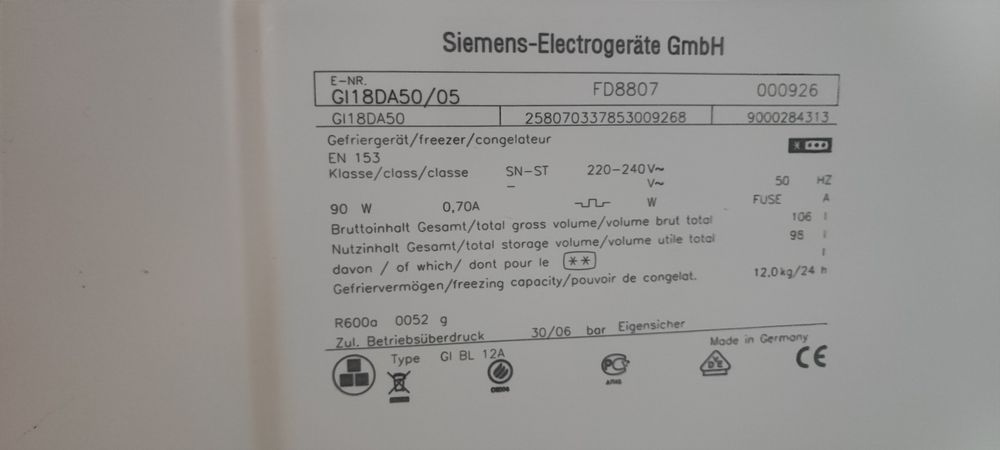 Морозильна камера Siemens Gl18DA50/05