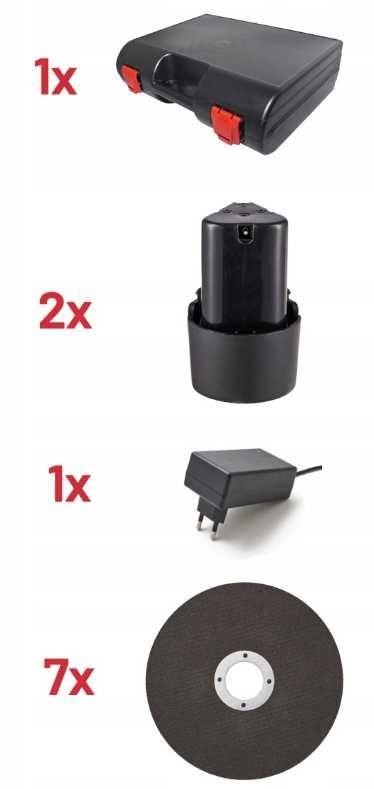 Szlifierka Katowa Akumulatorowa 2x12V+7 Tarcz