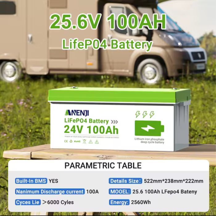 Акумулятор ANENJI 24V 100A ​​LiFePO4 Bluetooth