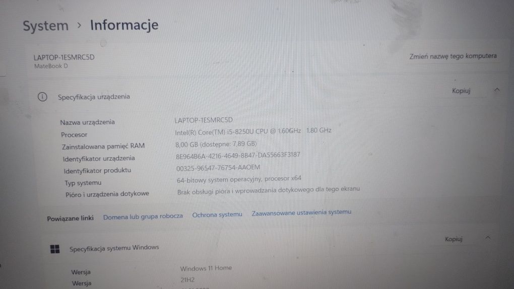 Huawei Matebook D i5 128gbssd/1000gb hdd 8gb ram mx150