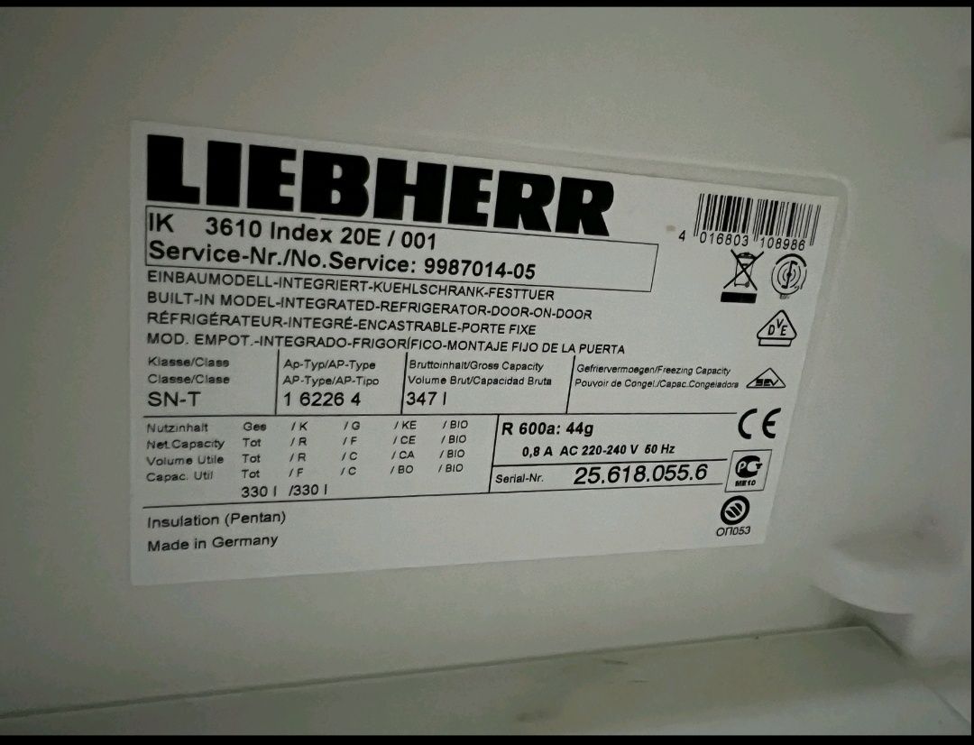 Вбудований холодильник 177 см без морозилки Лібхер LIEBHERR IK 3610