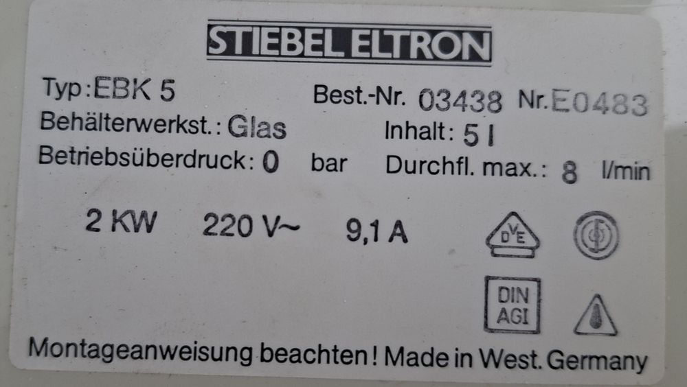 Przepływowy podgrzewacz wody Stiebel Eltron EBK 5, 2kW, 5l,  Niemiecki