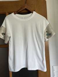 Biały T shirt M, tępawy z cekinami stan idealny