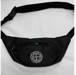 Мужская поясная сумка Stone Island, Бананка, черная. Белый логотип