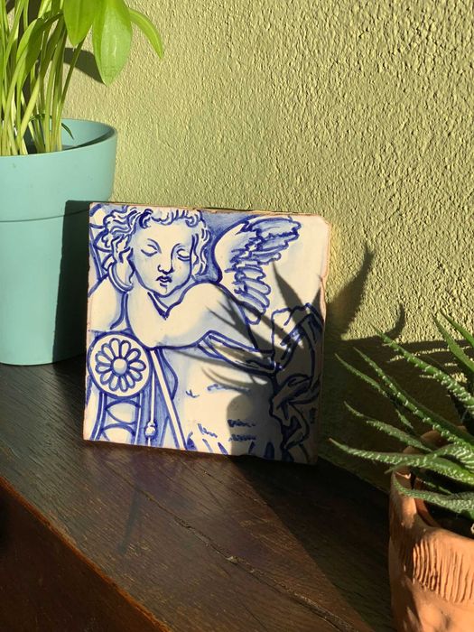 Azulejo Artesanal - Anjo pintado à mão