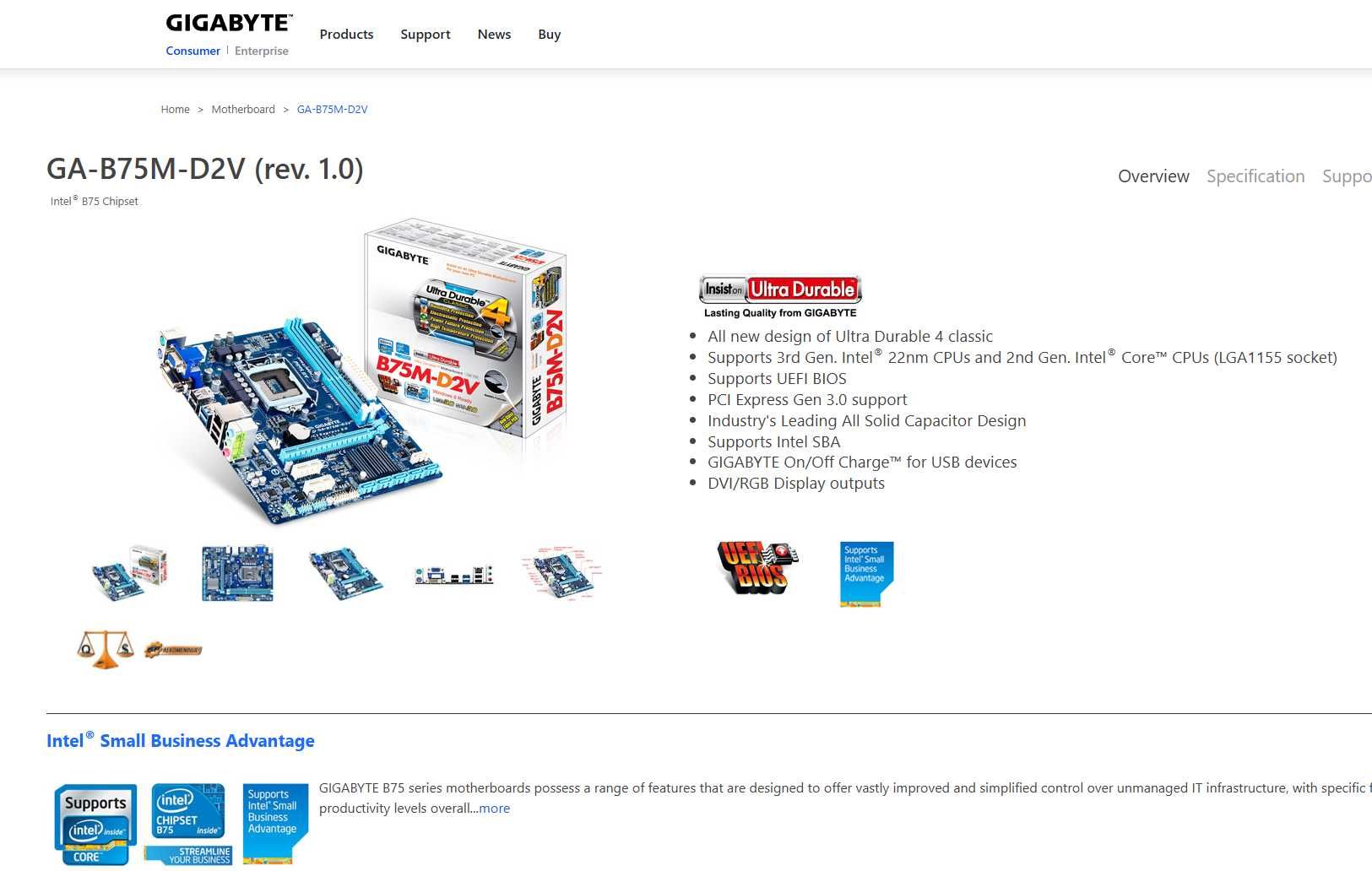 Комплект матплата Gigabyte GA-B75M-D2V (rev 1.0) + процессор I3-3220