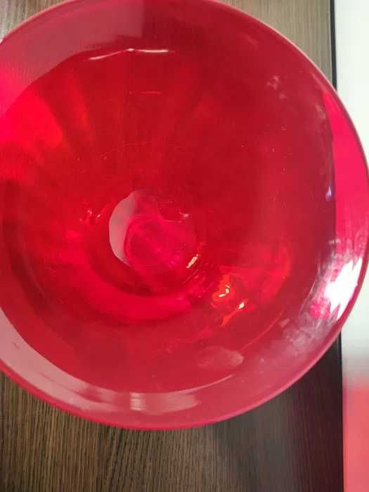 Czerwone szkło kielich owocarka wysoki duży miska PRL