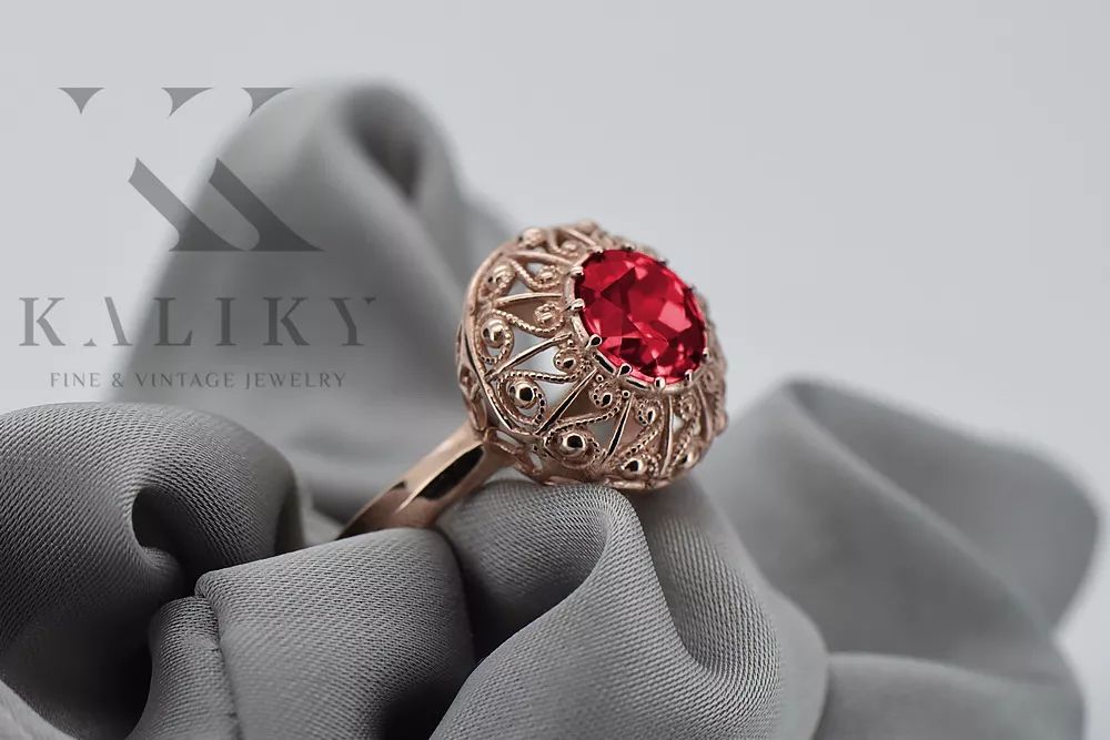 Radziecki 14k 585 złoty pierścionek z różowego złota Rubinem vrc059 Gd
