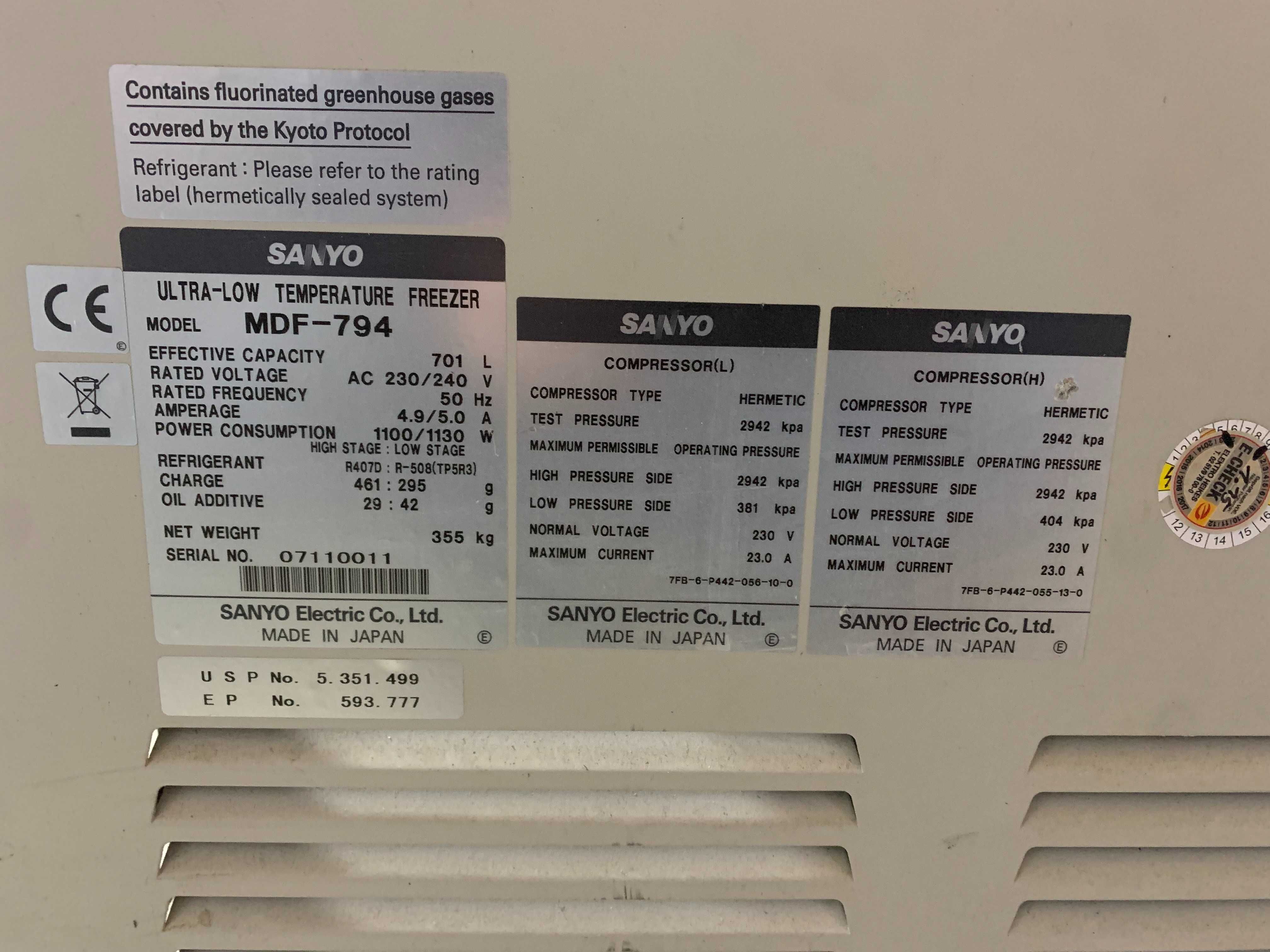 Морозильная камера SANYO Ultra Low MDF-794 объем камеры 701L