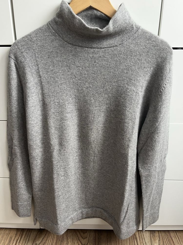 100% kaszmir kaszmirowy sweter  golf szary M /L