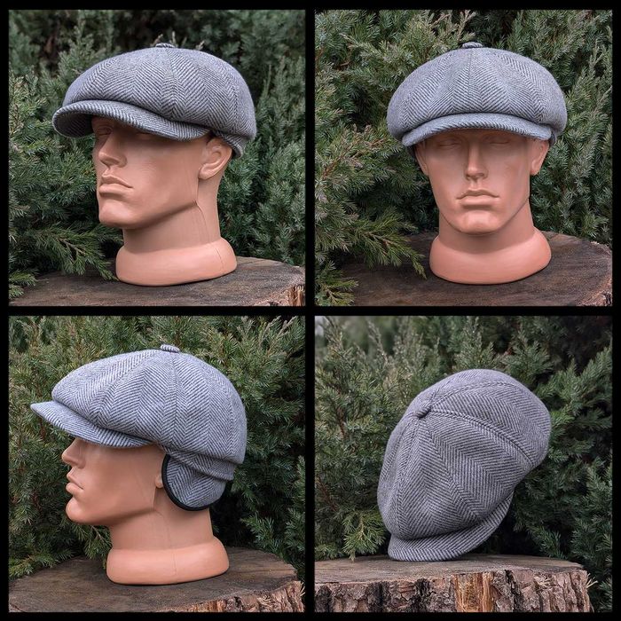 Зимняя кепка восьмиклинка хулиганка серая с ушами