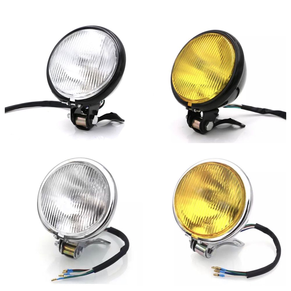 Farol frontal preto/cromado alumínio apoio inferior amarelo transparen