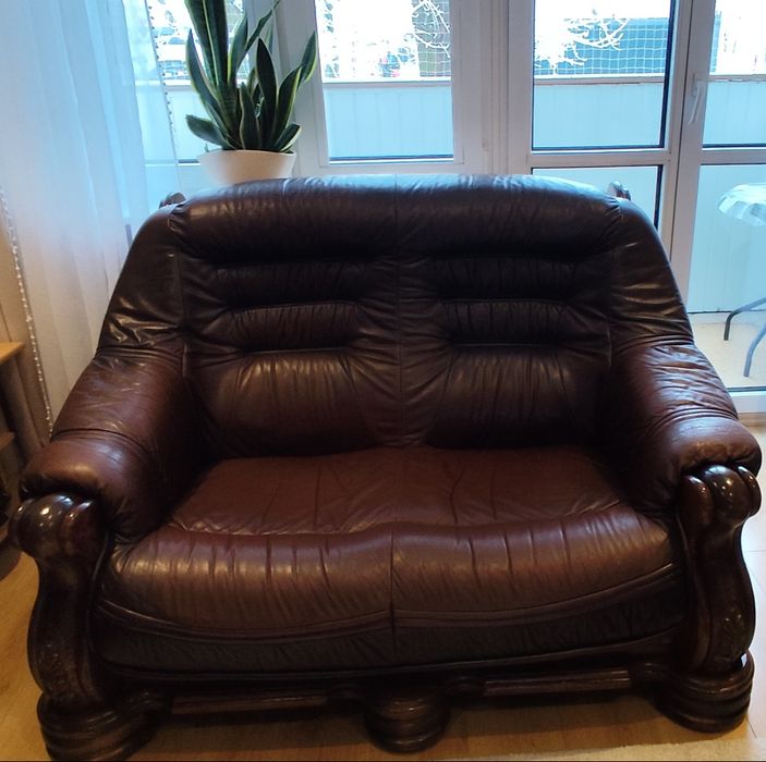 Kanapa firmy Kler dwuosobowa ze skóry naturalnej docieranej rękodzi