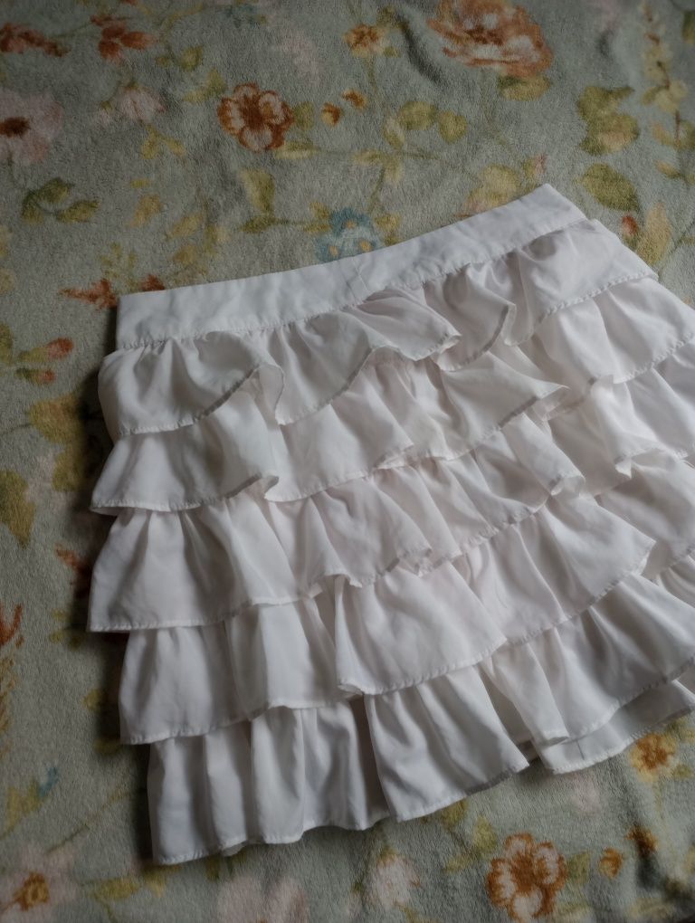 Komplet spódnica top falbaną hiszpanka biały zwiewny luźny bawełniany