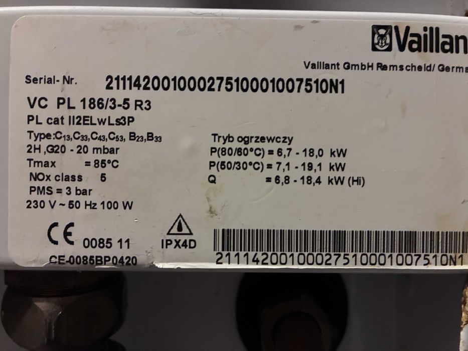 Kocioł gazowy kondensacyjny Vaillant EcoTec Plus 186/3-5 R3