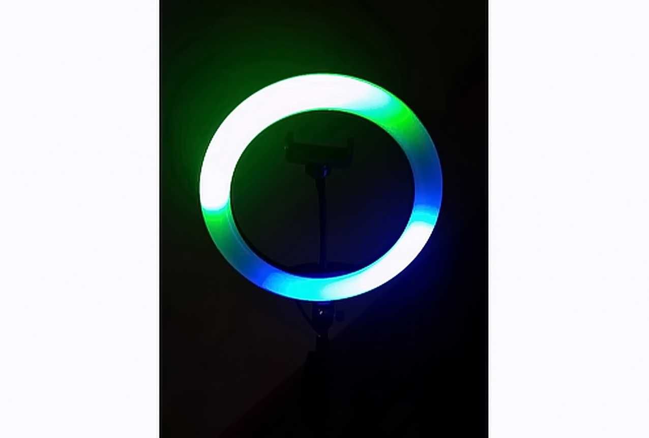 Разноцветная Кольцевая лампа RGB 26см со штативом 2м
