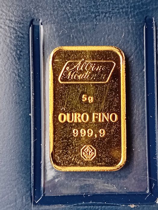 barra lingote ouro 5grs. 24K nova certificada selada Albino Moutinho