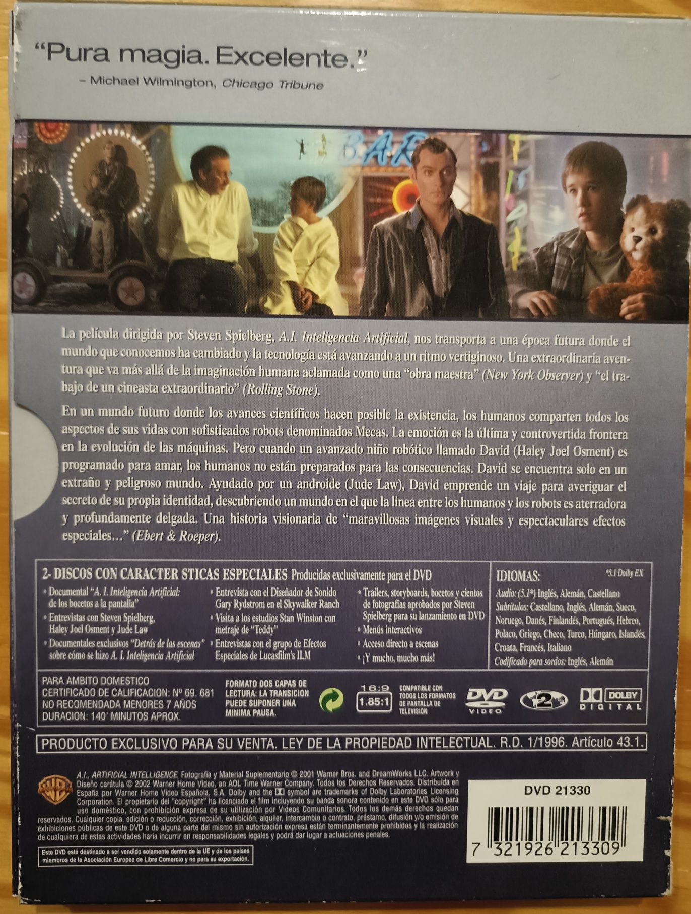 DVD Inteligencia Artificial, de Spielberg