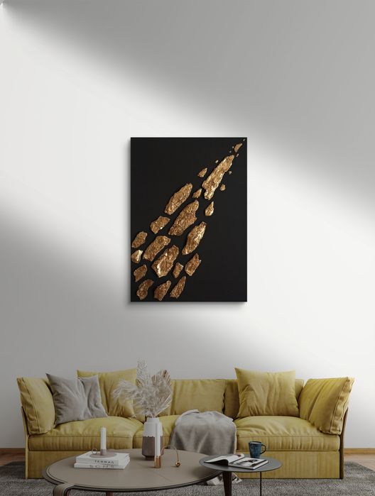 Duży obraz strukturalny czarno-złoty eko nowoczesny 70x50 glamour indu