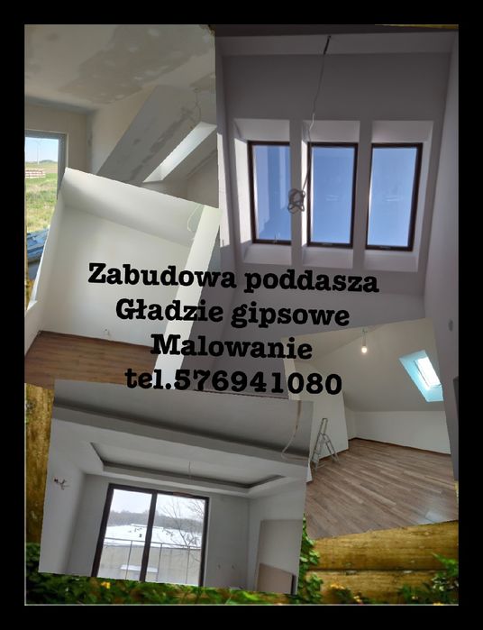 Poddasza g-k Ocieplanie wełna Sufity podwieszane Gładzie malowanie