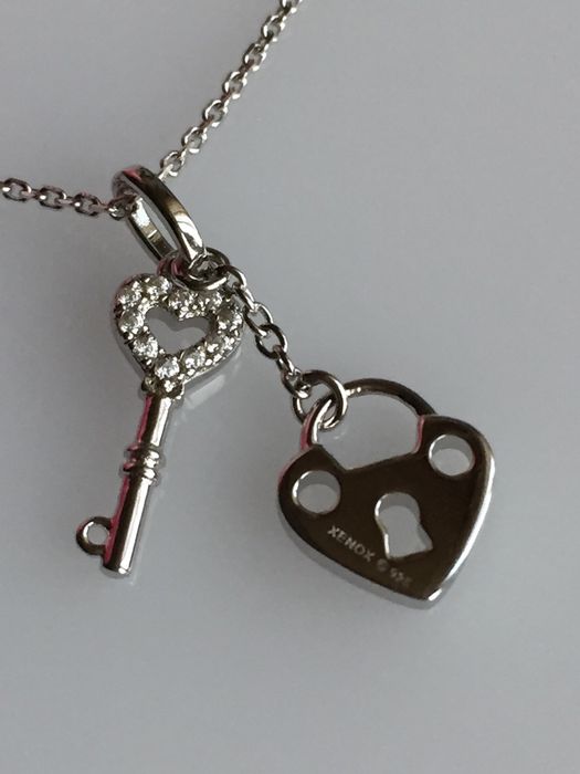 Срібний ланцюжок Xenox, ключик+ замок, цирконій, Австрія