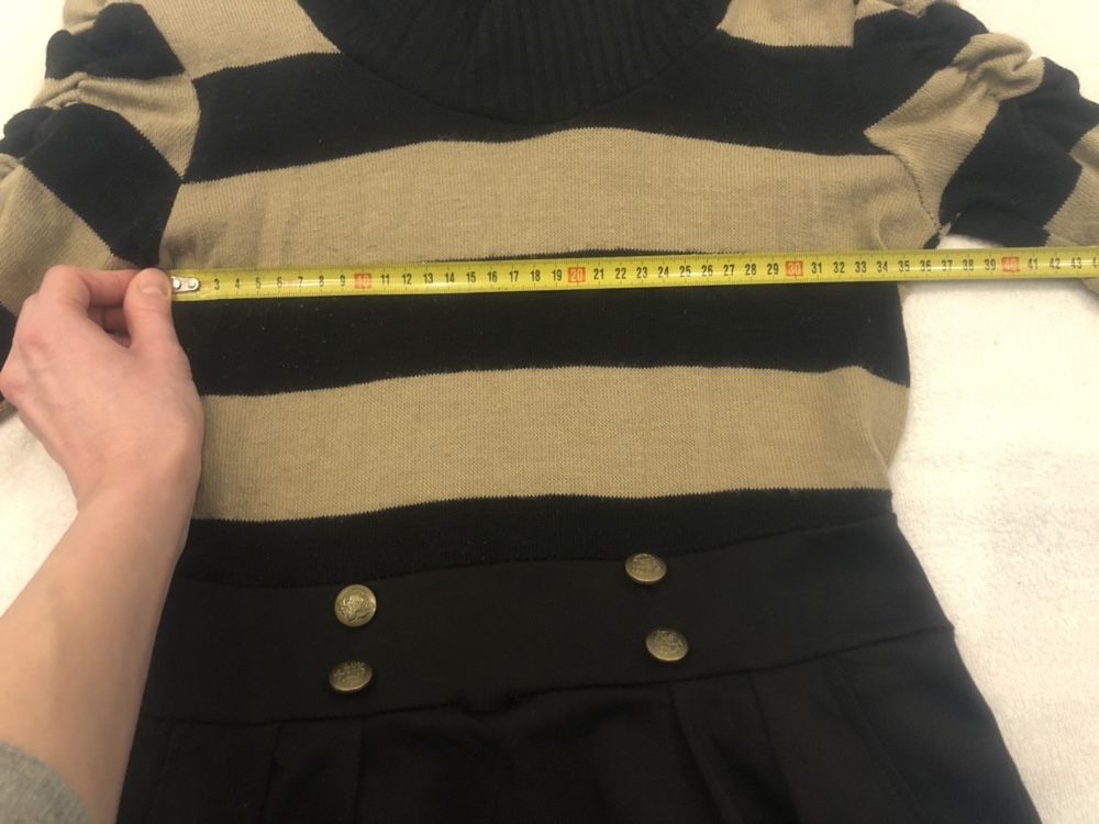Sukienka sweter golf spódnica elegancka zimowa w paski S 36