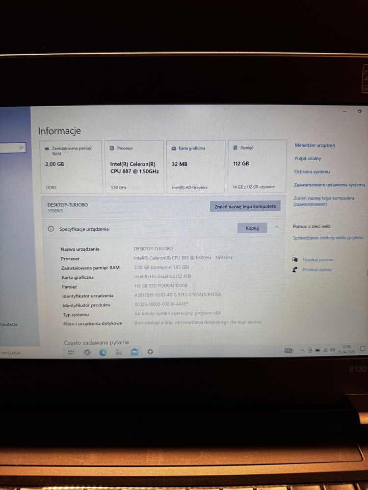 Laptop Lenovo 11,6” intel celeron