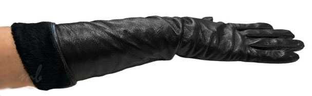 Rękawiczki skórzane damskie długie ciepłe Czarne 40cm L Wrocław