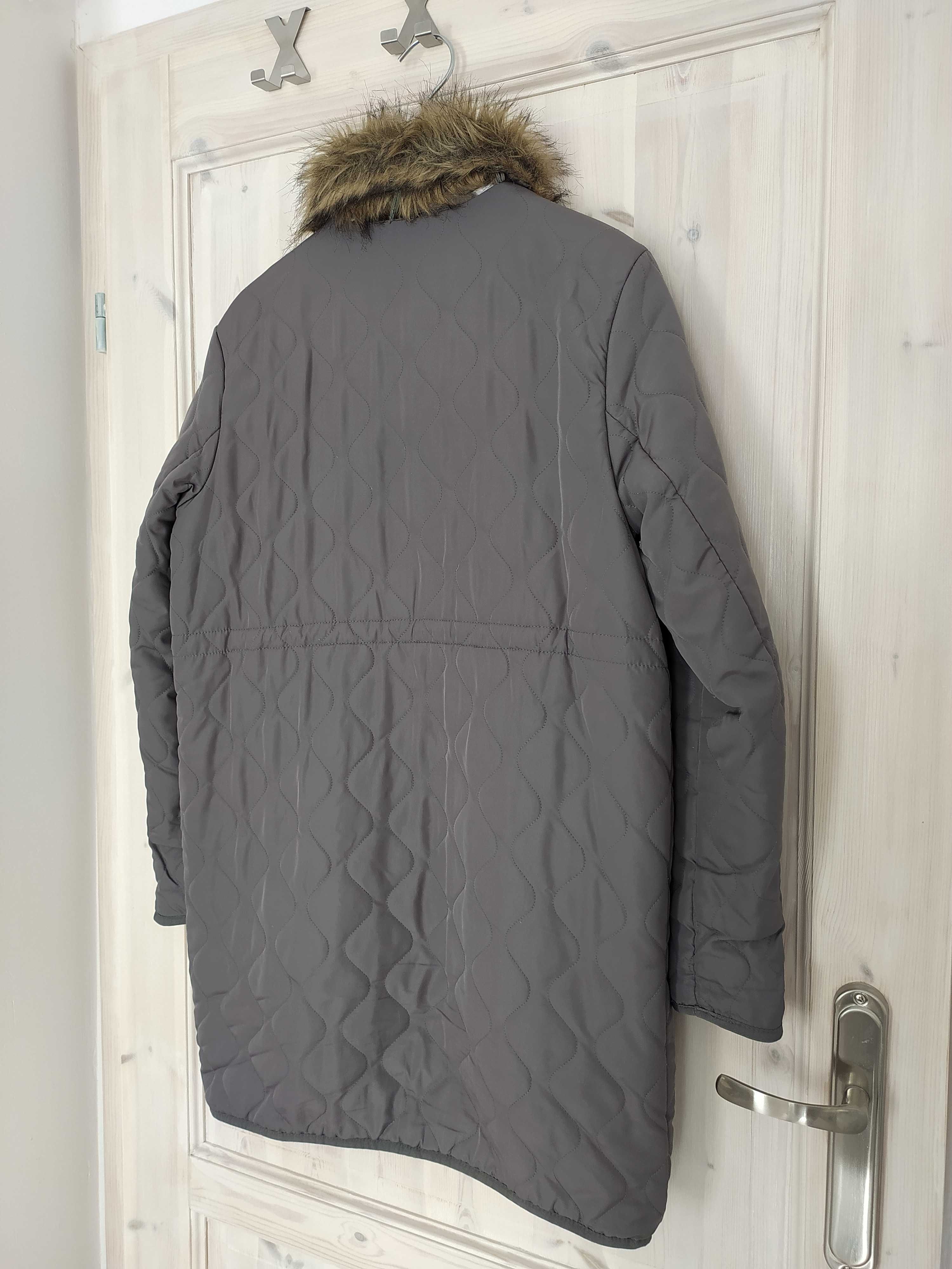 Szary płaszcz płaszczyk kurtka pikowana H&M 36 S