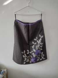 Brązowa spódnica w kwiaty len bawełna Laura Ashley 42 XL. Posiada pods