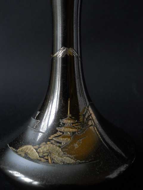 Винтажная Японская ваза из смешанных металлов-пейзажи горы Фуджи