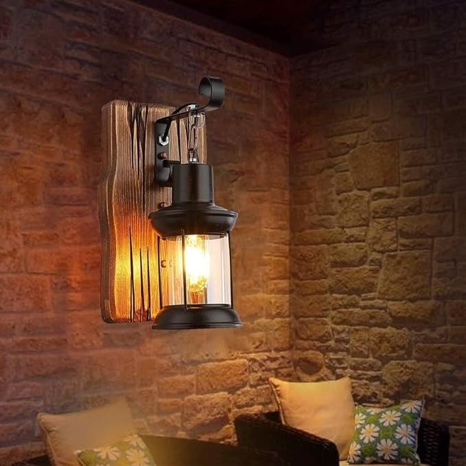Retro drewniana lampa ścienna do korytarza COCOL