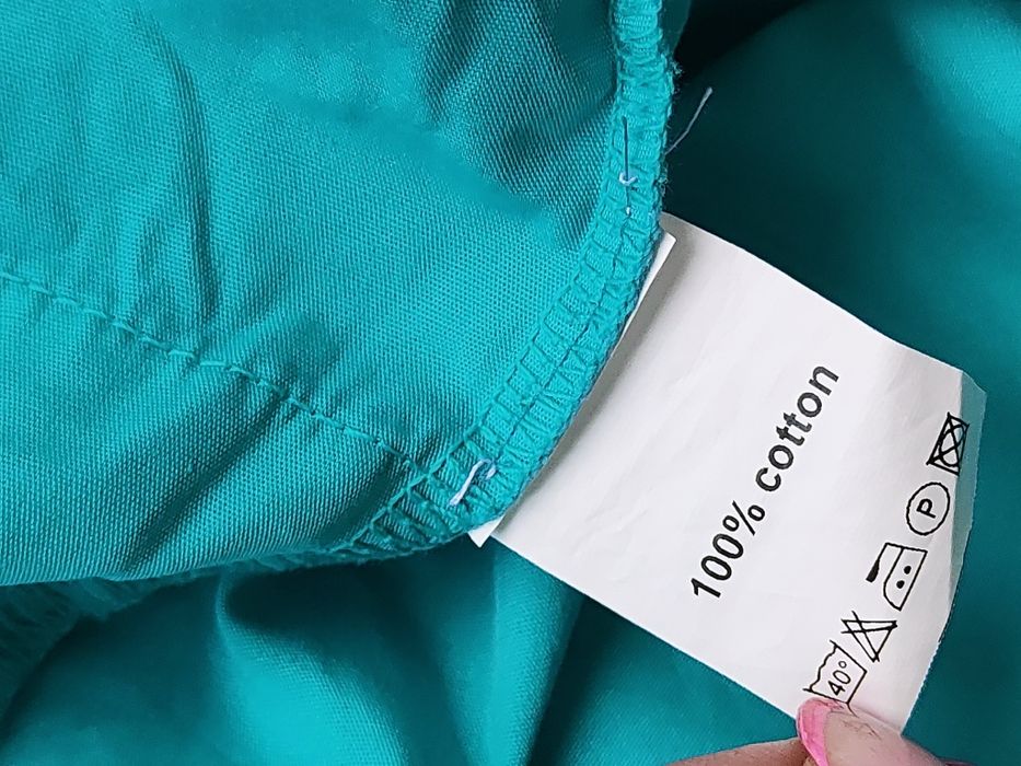 Turkusowa luźna koszula oversize asymetryczna bawełniana rozmiar 38