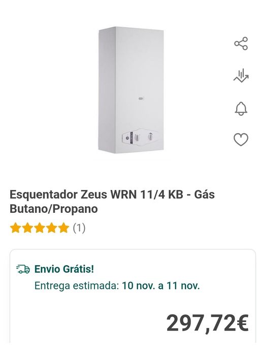 Vendo Esquentador Zeus WRN 11 4 Kb Gas botano/ pro