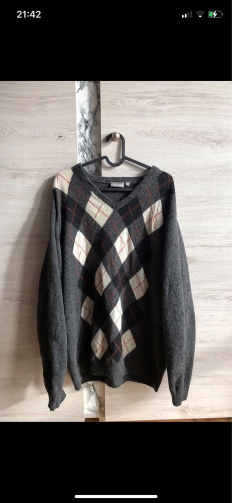 sweter wełniany xxl wool 60%w trapezy wzory geometryczne