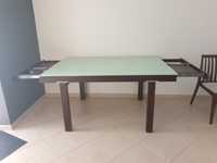 Conjunto mesa de jantar extensivel + cadeiras, madeira maciça