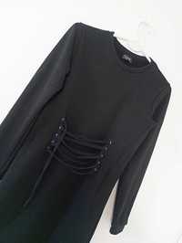 Reserved czarna dresowa sukienka gorsetowe wiązanie