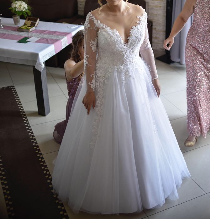 Unikatowa suknia ślubna cekiny kryształki koronka